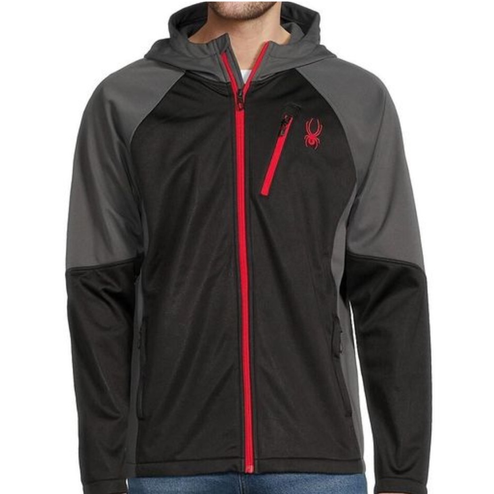 SPYDER MENDOSA RAGLAN SLEEVE HOODED FULL ZIP FRONT JACKET BLACK UNISEX SZ SMALL